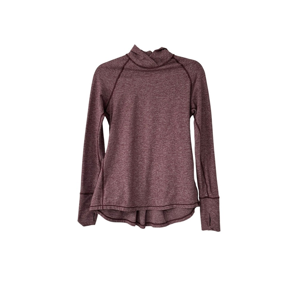 Lululemon‎ Heathered Plum Funnel Neck Pleated Back Long Sleeve Top Thumbholes